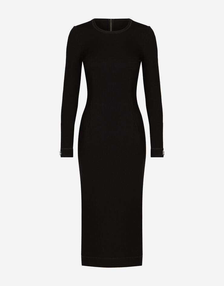 Dolce & Gabbana Jersey calf-length dress with DG logo details Black F6AIUTFUGKF