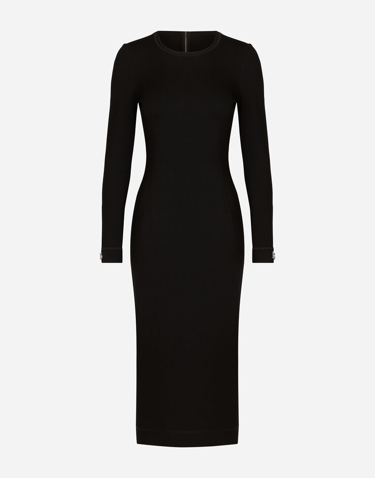 Dolce & Gabbana Longuette-Kleid aus Jersey mit DG-Logodetail Schwarz F6AIUTFUGKF