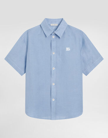Dolce & Gabbana Short-sleeved linen canvas shirt Azure L44S55FU4MH