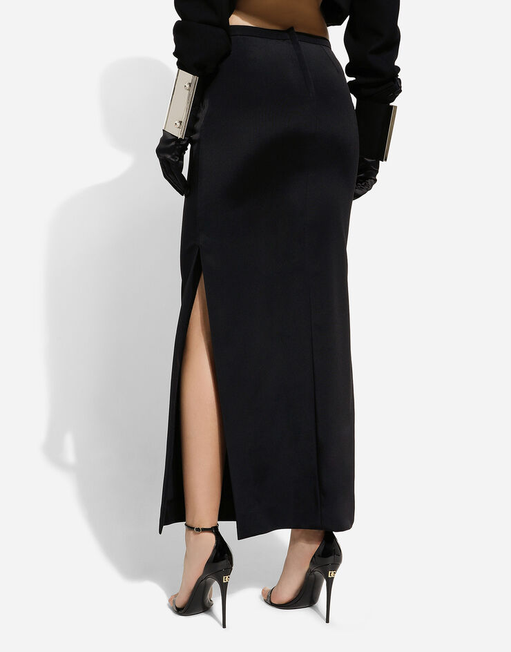 Dolce&Gabbana Cady calf-length skirt with slits Black F4CLXTFURLE