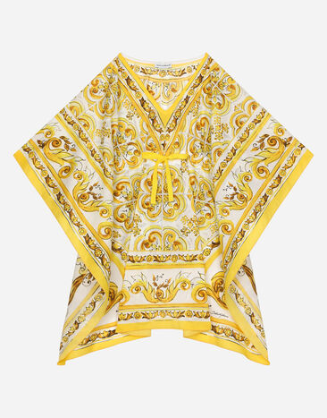Dolce & Gabbana قفطان باتيستي بطبعة ماجوليكا صفراء مطبعة L53DG7G7E9W