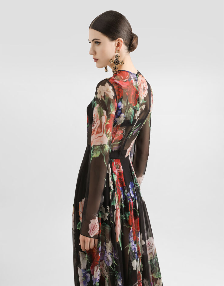 Dolce & Gabbana Vestido longuette de chifón con falda plato y estampado a flores Imprima F6TUHTIS1Y7