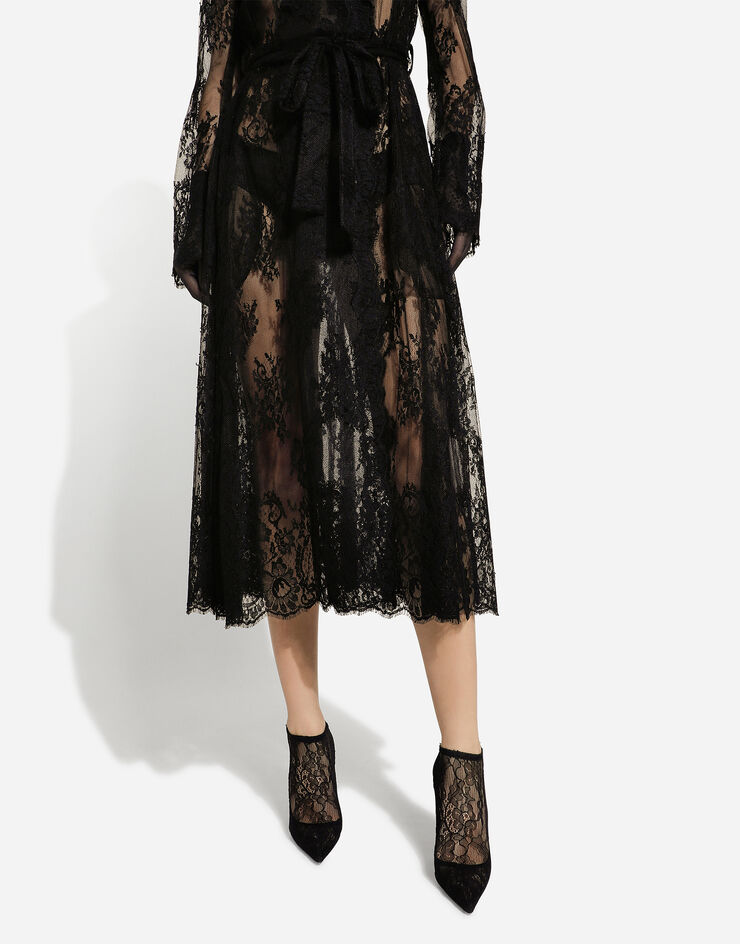 Dolce&Gabbana Chantilly lace coat with belt Black F0W0KTHLMO7