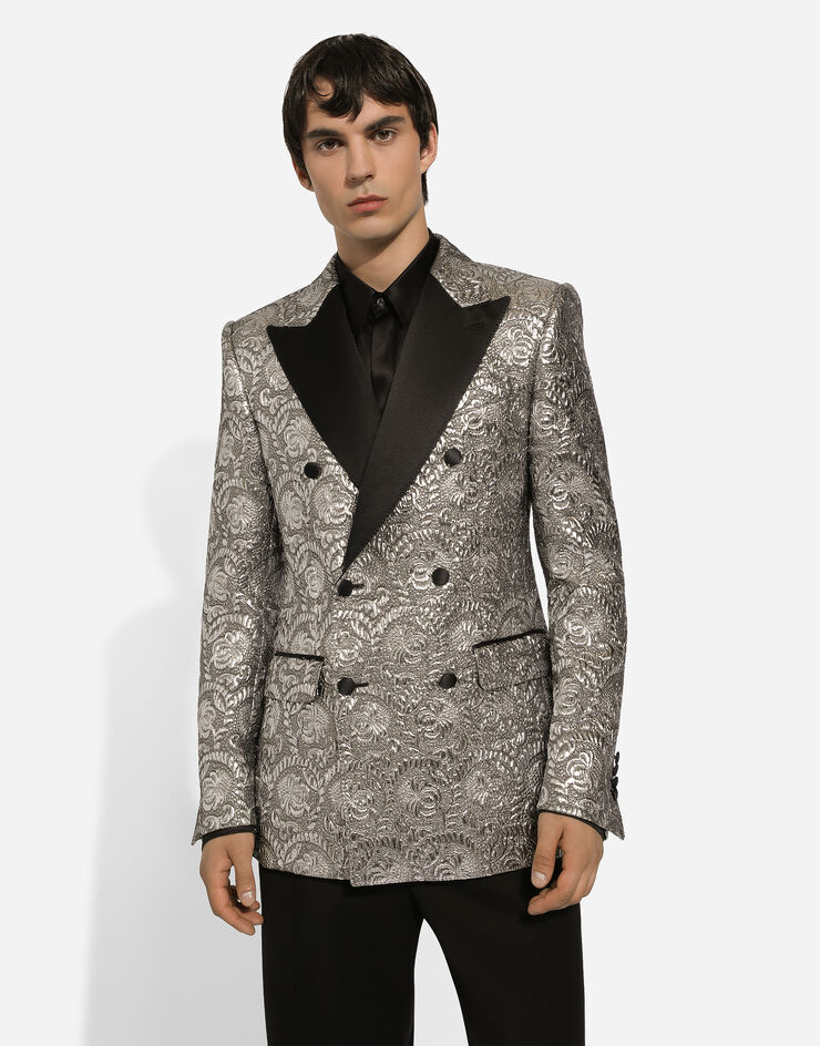 Dolce & Gabbana Zweireihige Smokingjacke Sicilia Lamé-Jacquard Silber G2QU4TFJMZ3