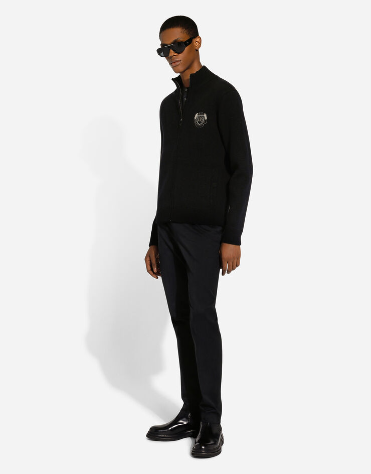 Dolce & Gabbana DG 拼饰羊绒与羊毛针织拉链卫衣 黑 GXV63ZJFMFZ