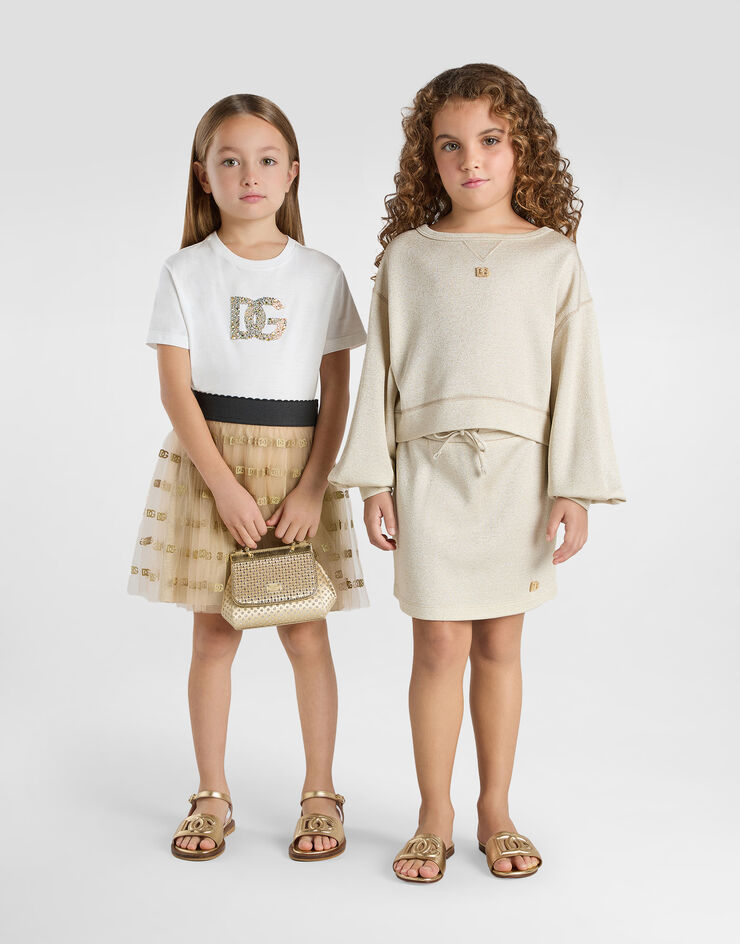 Dolce & Gabbana Lurex jersey skirt with DG logo Gold L5JIA2G7O0U
