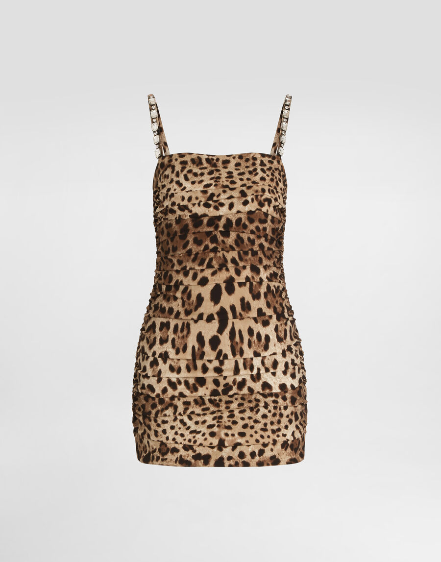 Leo-print charmeuse dress