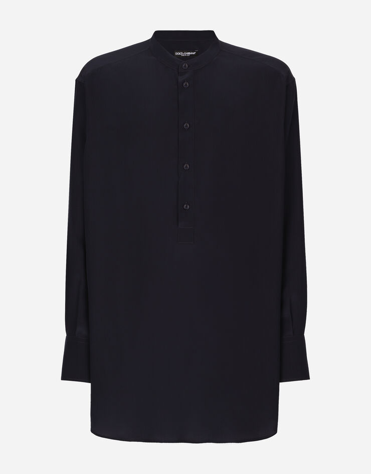 Dolce & Gabbana Silk shirt with Mandarin collar Blue G5JM8TFU1UQ