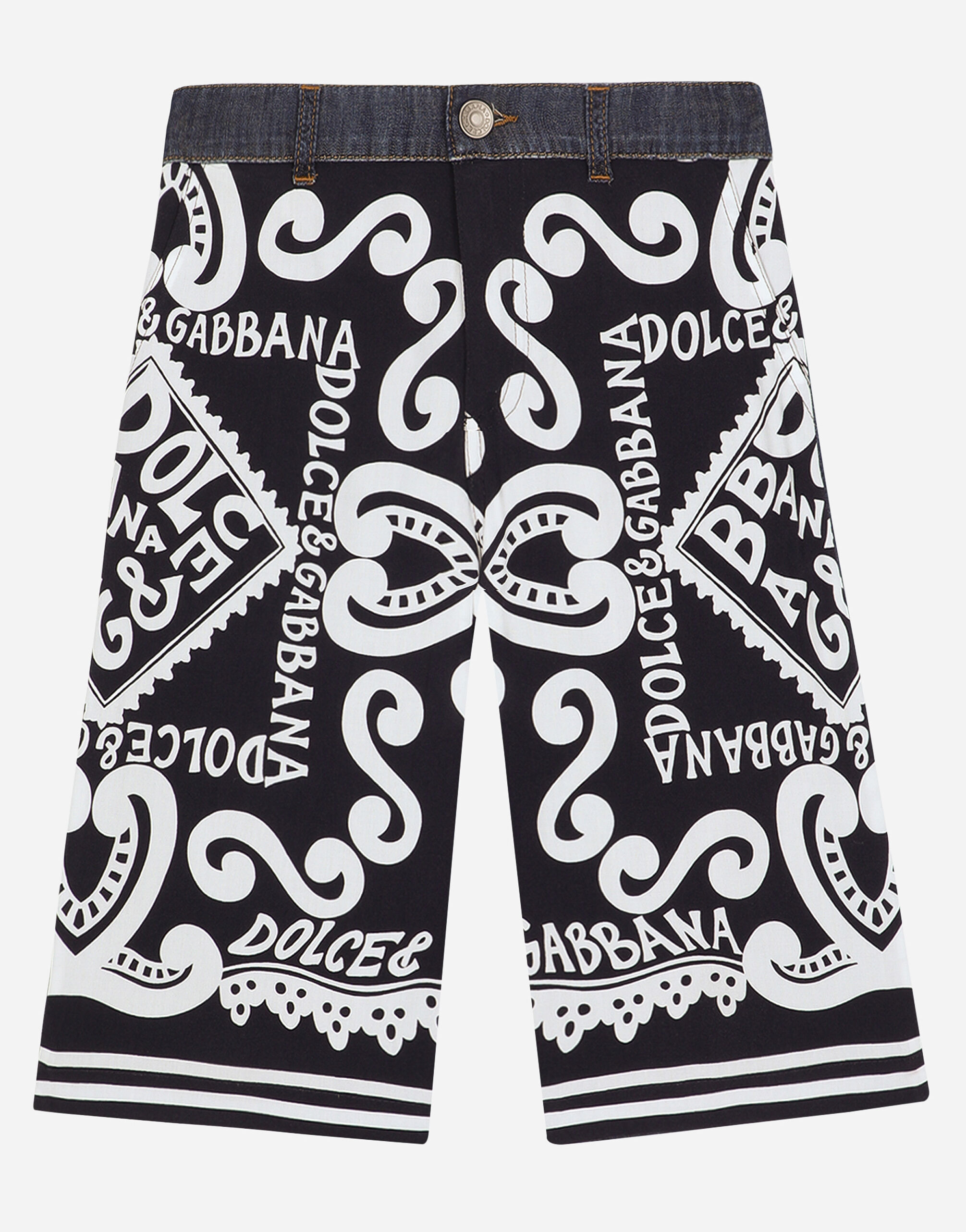 Dolce & Gabbana 5-Pocket-Bermudas aus Denim und Javanaise Print Marina Drucken L4JQS3HS7NJ