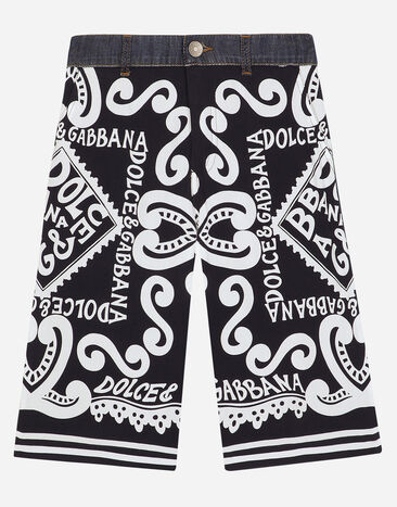 Dolce & Gabbana 5-pocket denim and batik shorts with Marina print Print L43Q47FI5JO