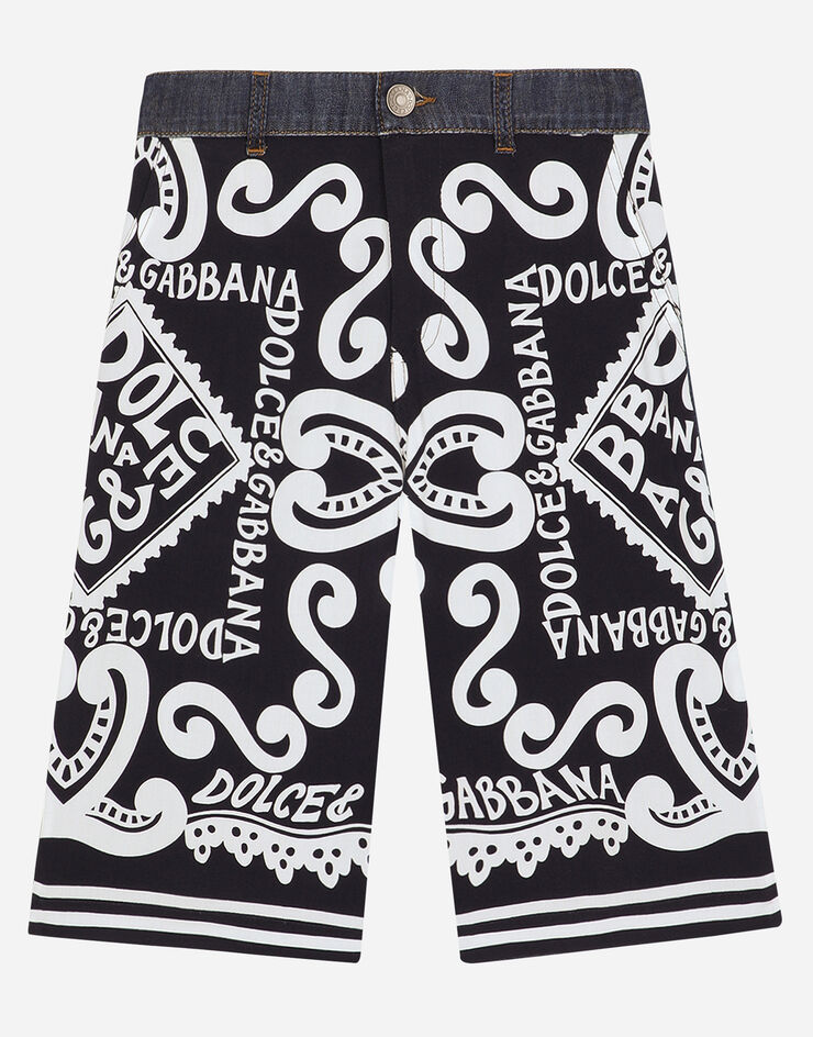 Dolce & Gabbana 海洋印花爪哇粘胶与丹宁五袋百慕大短裤 版画 L43Q29G7L0M