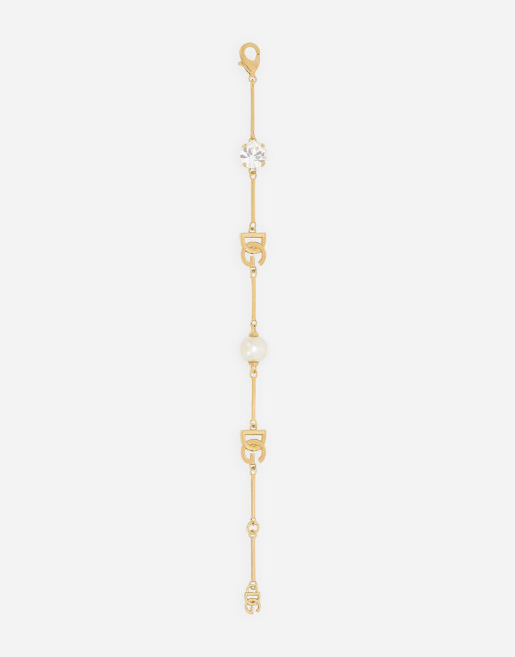 Dolce & Gabbana Браслет с логотипом DG, стразами и жемчужиной золотой WBQ2X2W1111