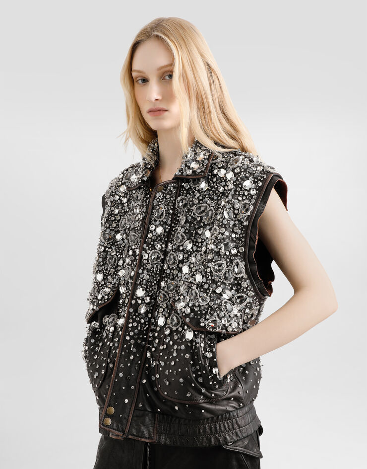 Dolce & Gabbana エンブロイダリー ヴィンテージ レザー ベスト Multicolor F7BD4ZGDDGA