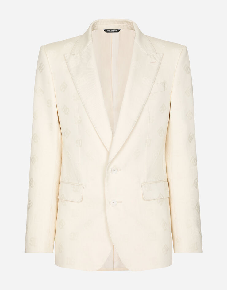 Dolce & Gabbana Однобортный пиджак Sicilia из хлопка с жаккардовым элементом DG белый G2QU6TFJ6B4