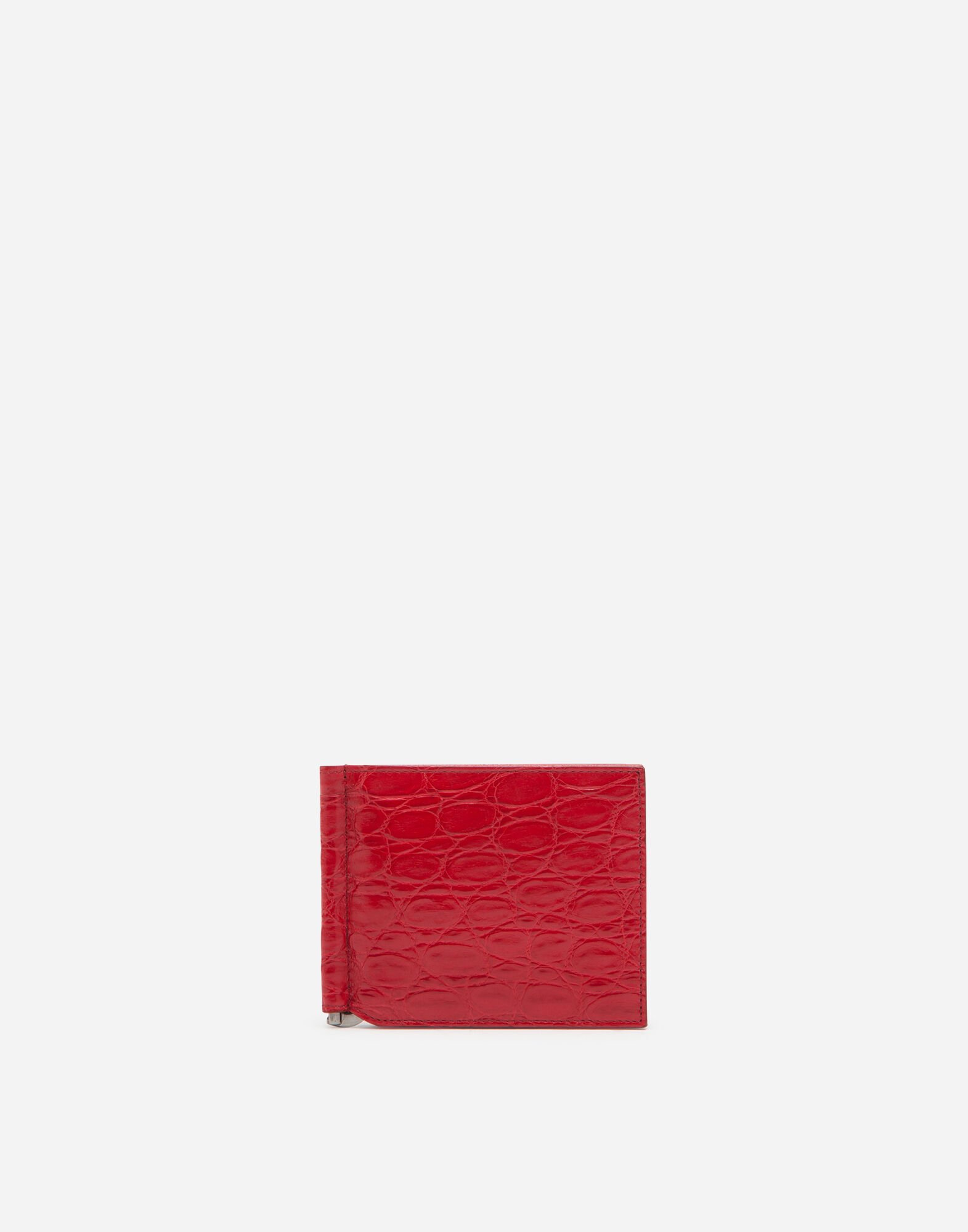 Crocodile skin bifold wallet with money clip in Red for Men Dolce Gabbana US