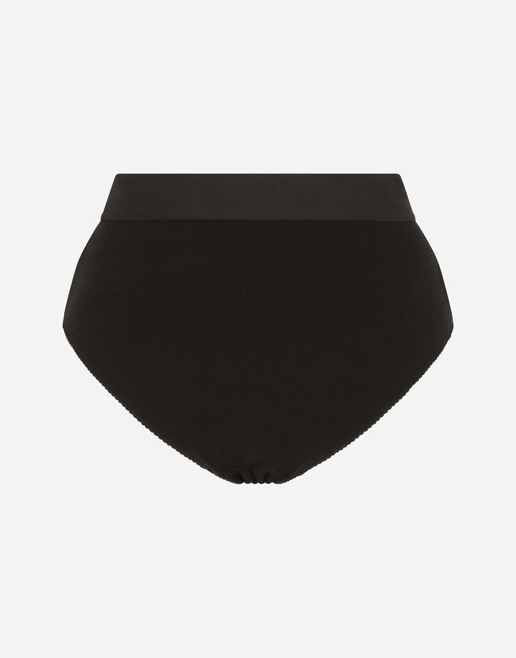 Dolce & Gabbana Slip de talle alto de punto con el logotipo en el elástico Negro O2C99TFUGF5