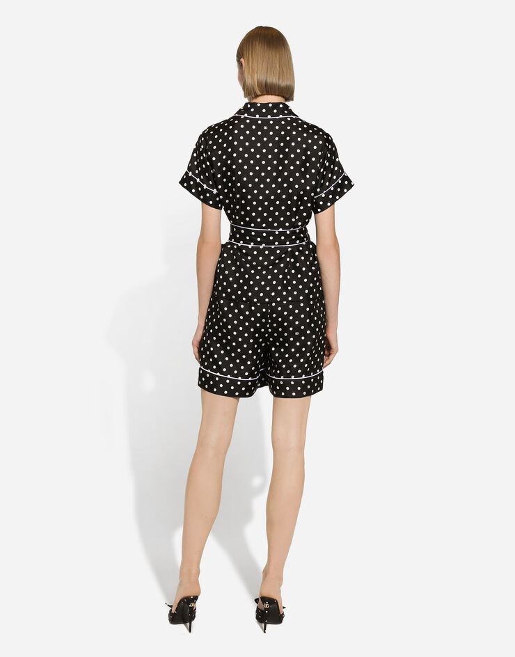 Dolce & Gabbana Kurzarm-Pyjamabluse aus Seide mit Punkteprint Drucken F5G67TIS1VM