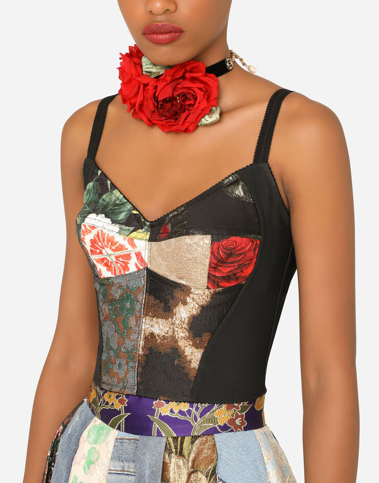 Dolce & Gabbana Patchwork brocade and jacquard bustier top Multicolor F75E4TGDX62