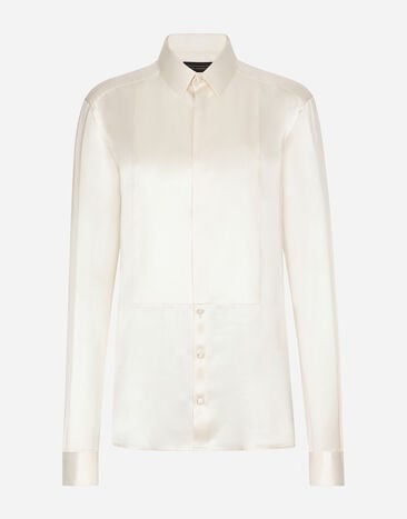 Dolce & Gabbana قميص حريري بتصميم قميصي في الأمام مطبعة F6GADTHS1KD