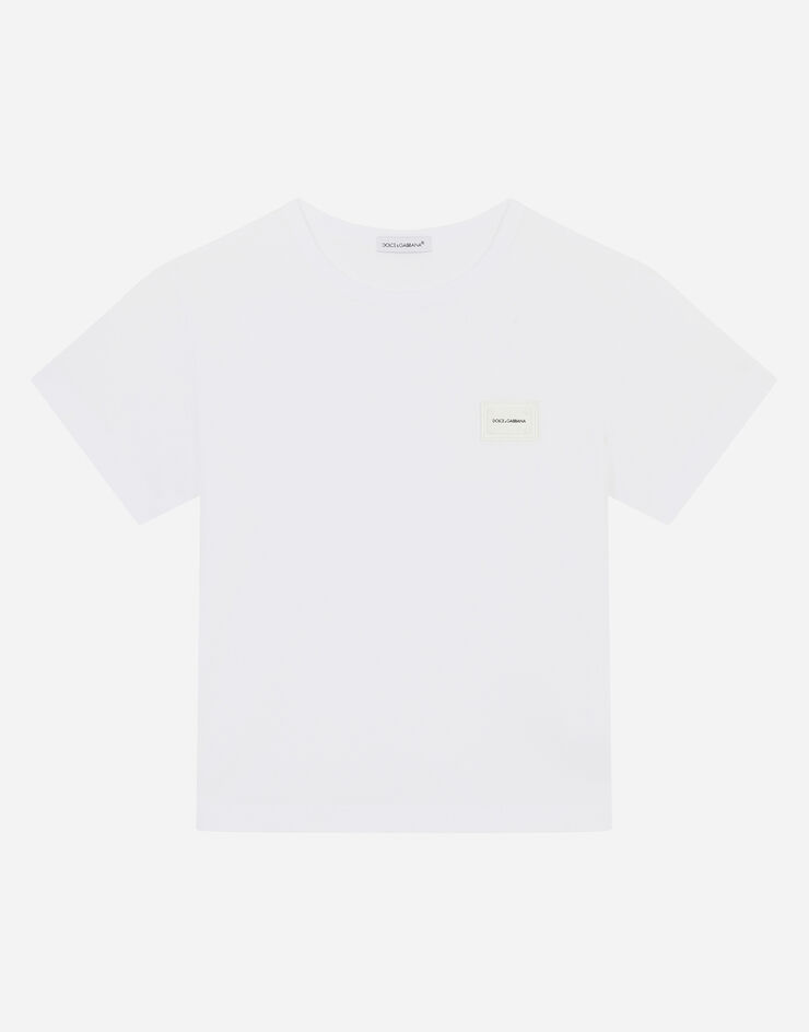 Dolce & Gabbana T-shirt in jersey con placca logo Bianco L4JT7TG7OLK