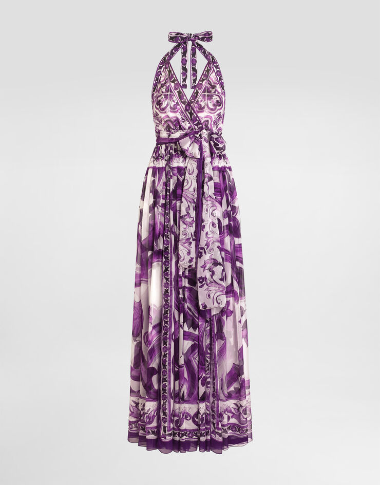 Dolce & Gabbana Majolica-print long chiffon dress Multicolor F6TYTTHI1BX