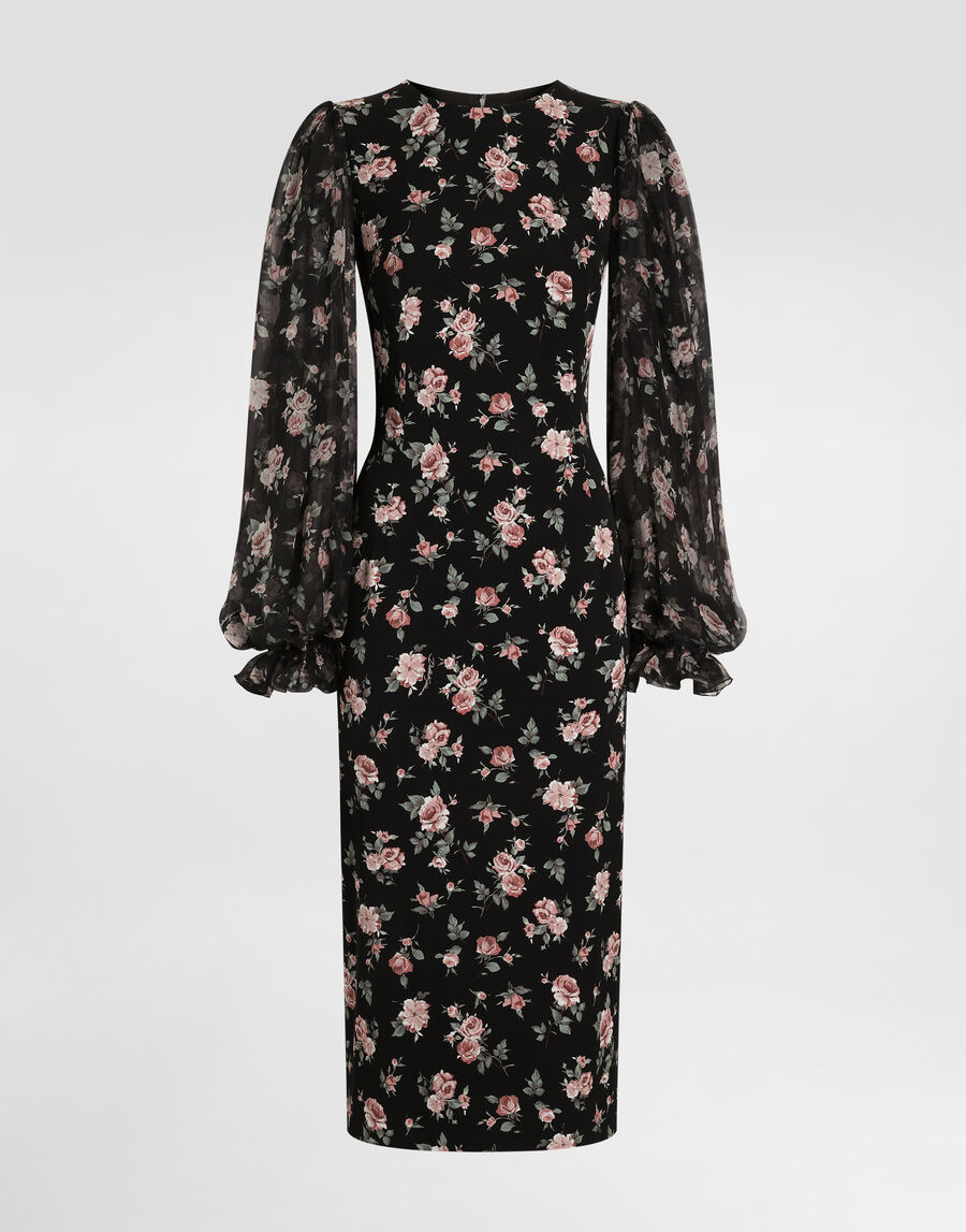 Vintage roses-print charmeuse dress