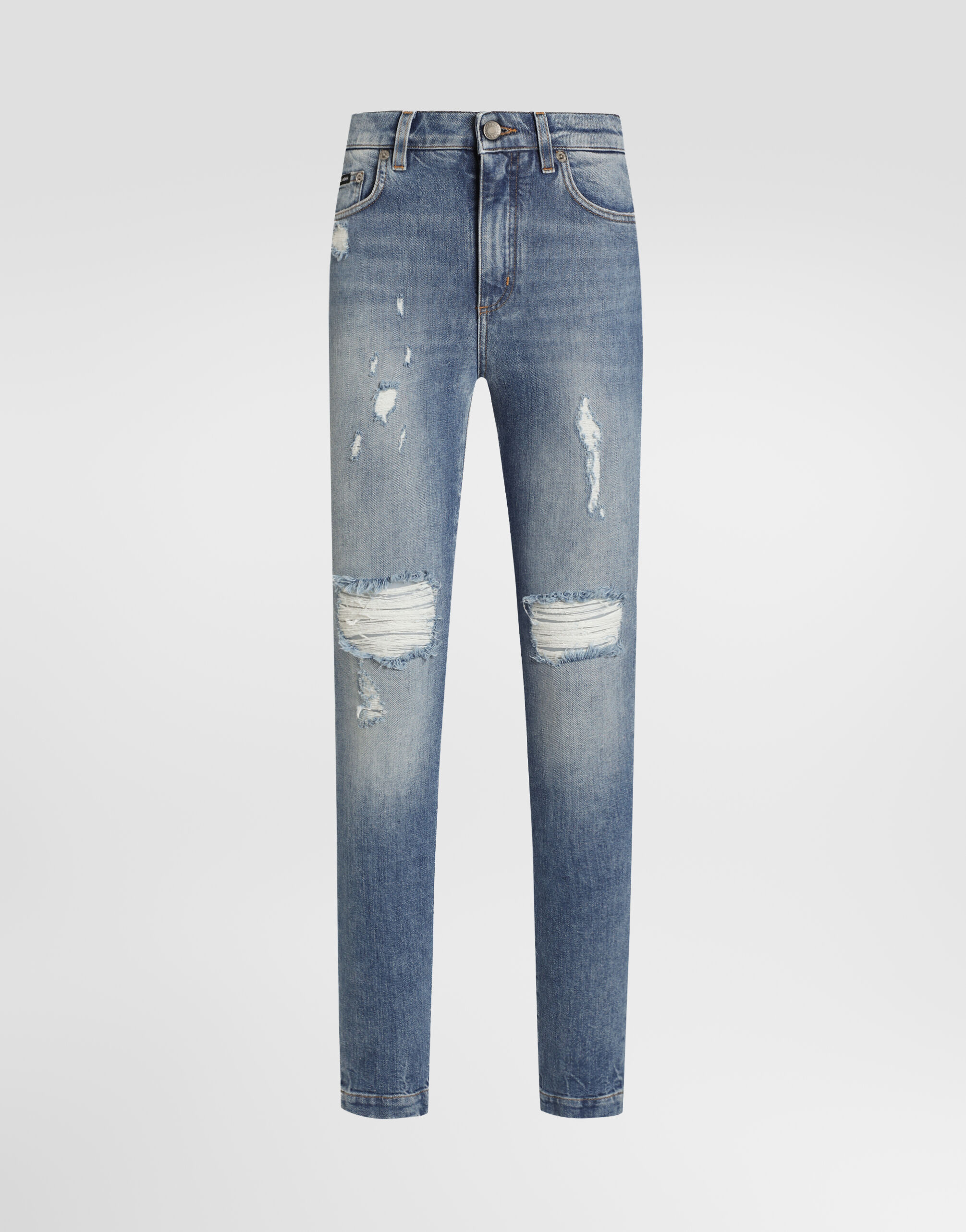 Stretch denim Audrey jeans with rips in Azure for Women