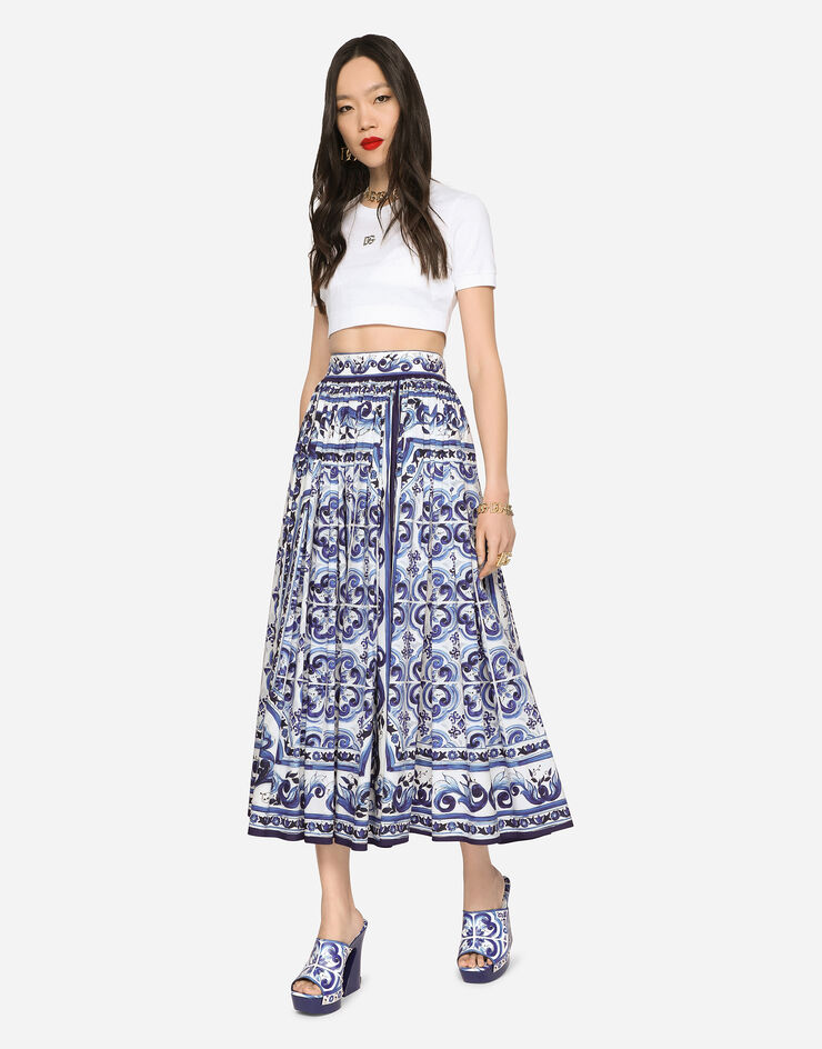 Dolce & Gabbana Majolica-print poplin calf-length skirt Multicolor F4CEITHH5A7