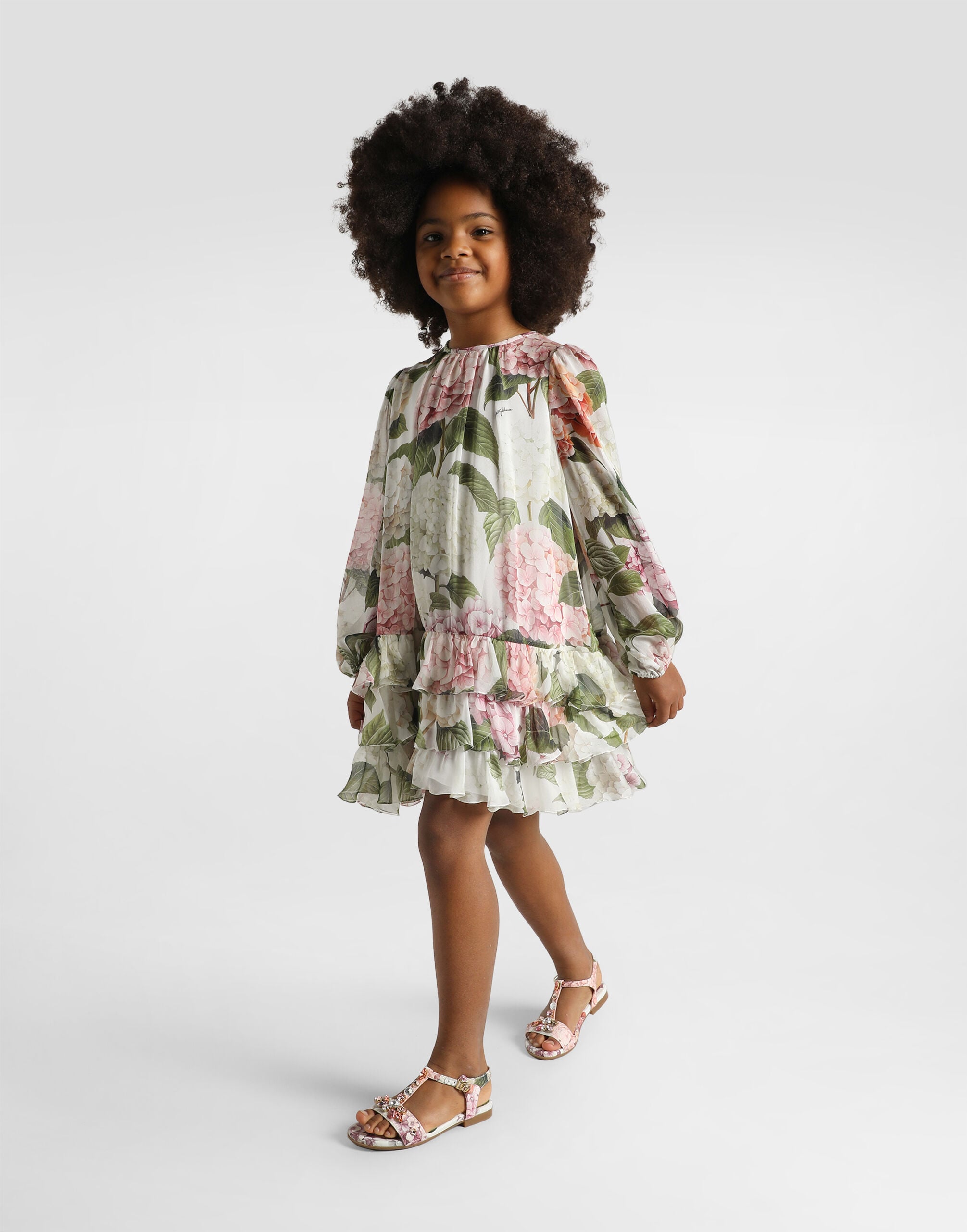 Multicolorのガールズ Hydrangea-print chiffon dress | Dolce&Gabbana®