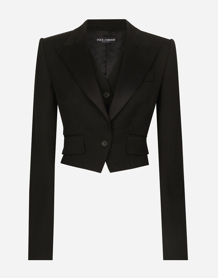 Dolce & Gabbana Kurzjacke mit eingearbeiteter Weste aus Wollgabardine Schwarz F29YRTFU28J