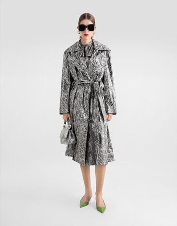 Dolce & Gabbana Fur-print coated satin trench coat Grey F0W2DTFSUBJ