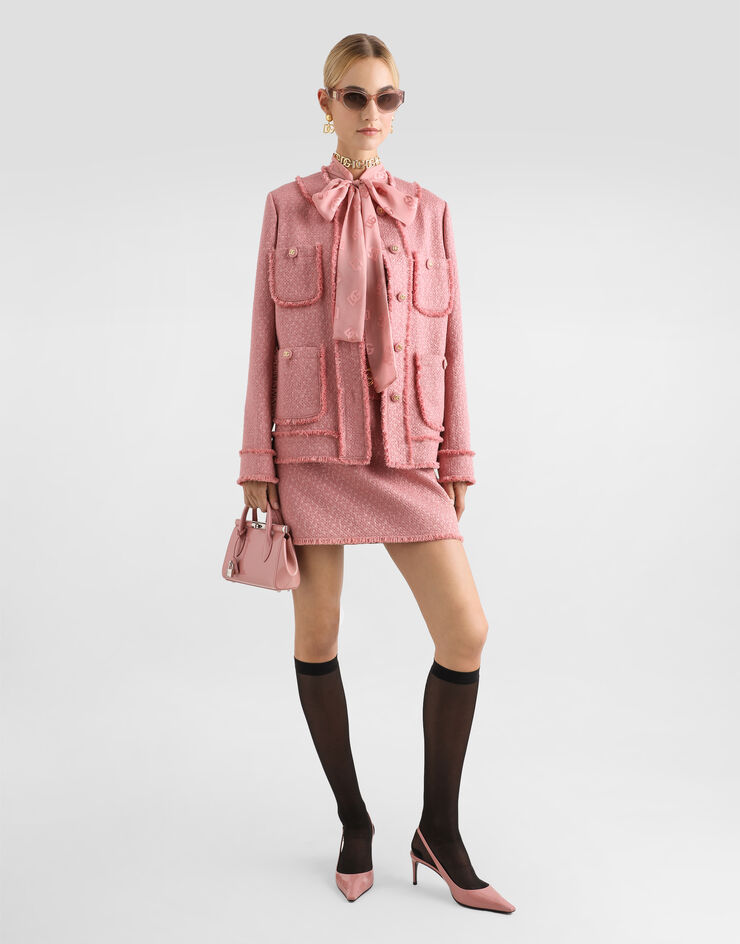 Dolce & Gabbana Camisa de seda devoré con logotipo DG Rosa F5Q44TFJTBR