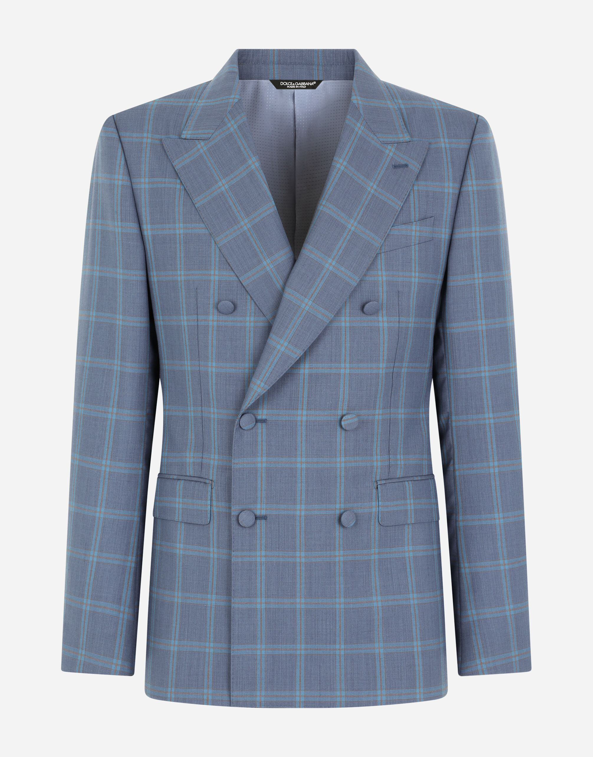 Double-breasted checked wool Sicily-fit suit in Multicolor for Men