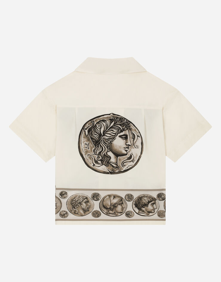 DolceGabbanaSpa Short-sleeved poplin shirt with coin print White L43S83G7J4U