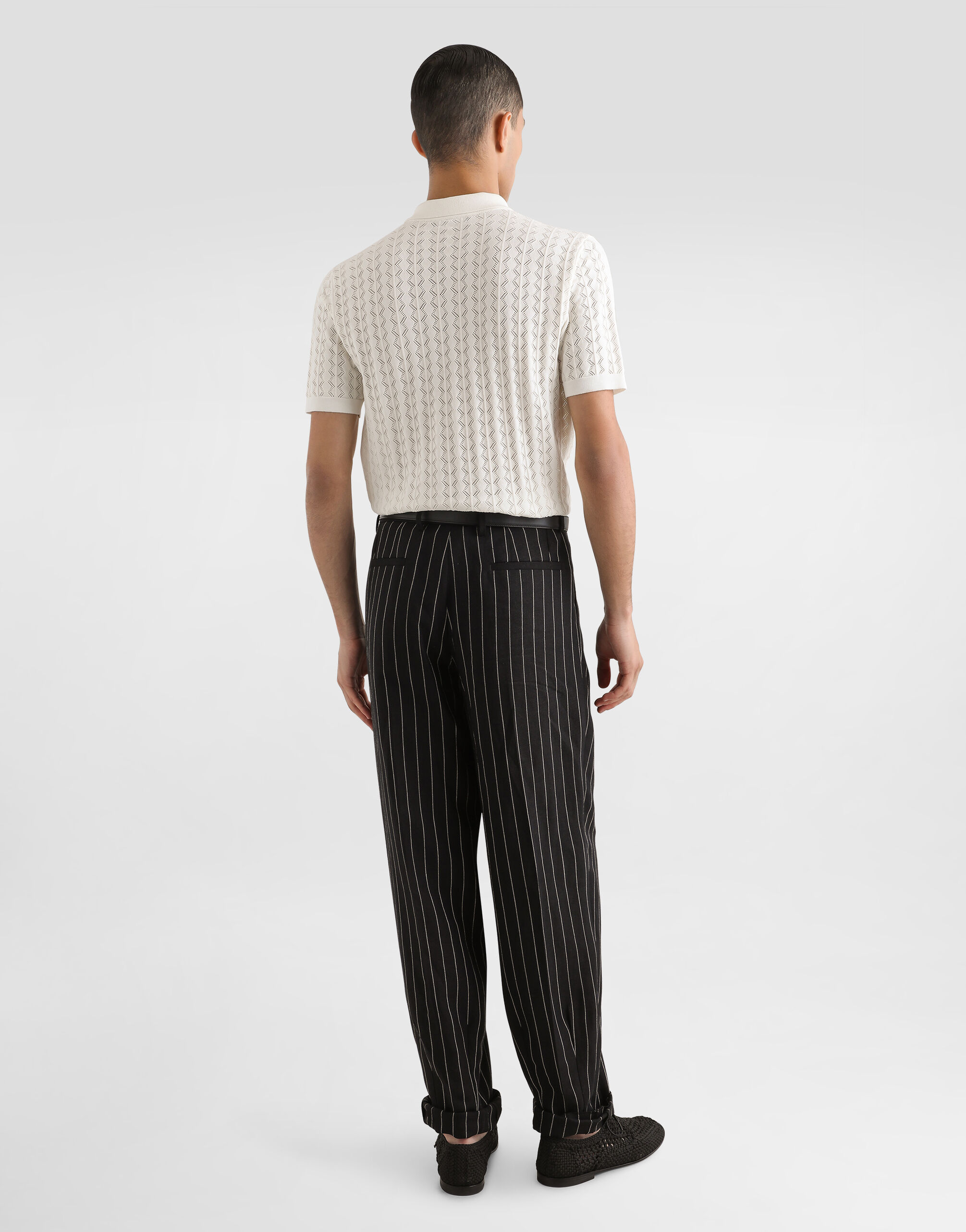 Tシャツ・カットソー Dolce & Gabbana SS25 (GXVA9T JBCFJW0001) Short-sleeved cotton openwork shirt in White for Men