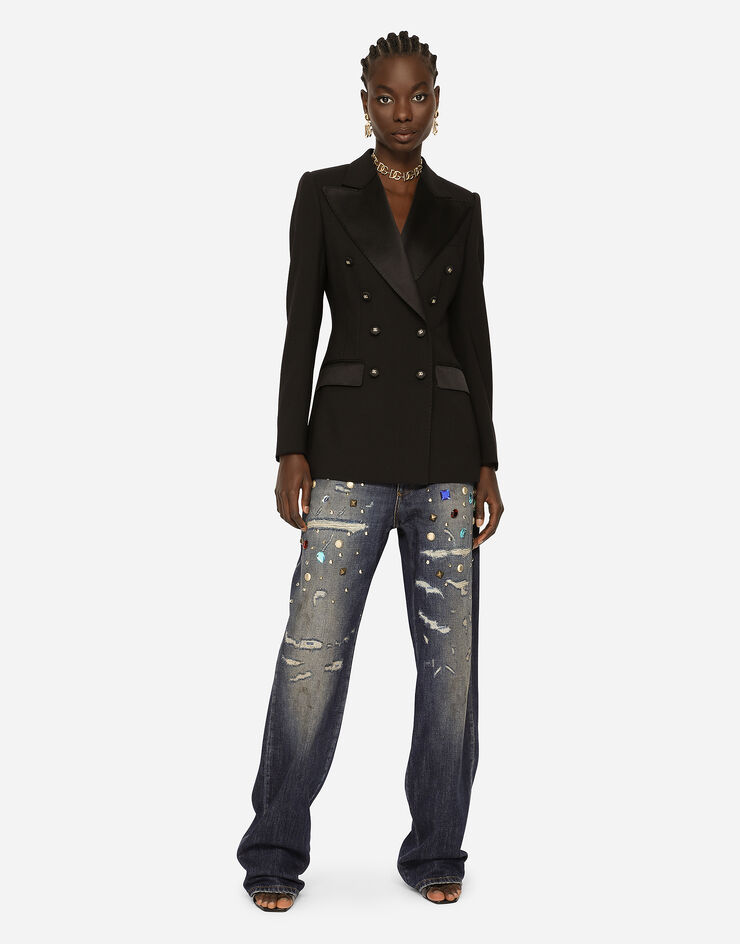 Dolce & Gabbana Double-breasted satin and wool fabric jacket Black F29OETFUBAJ