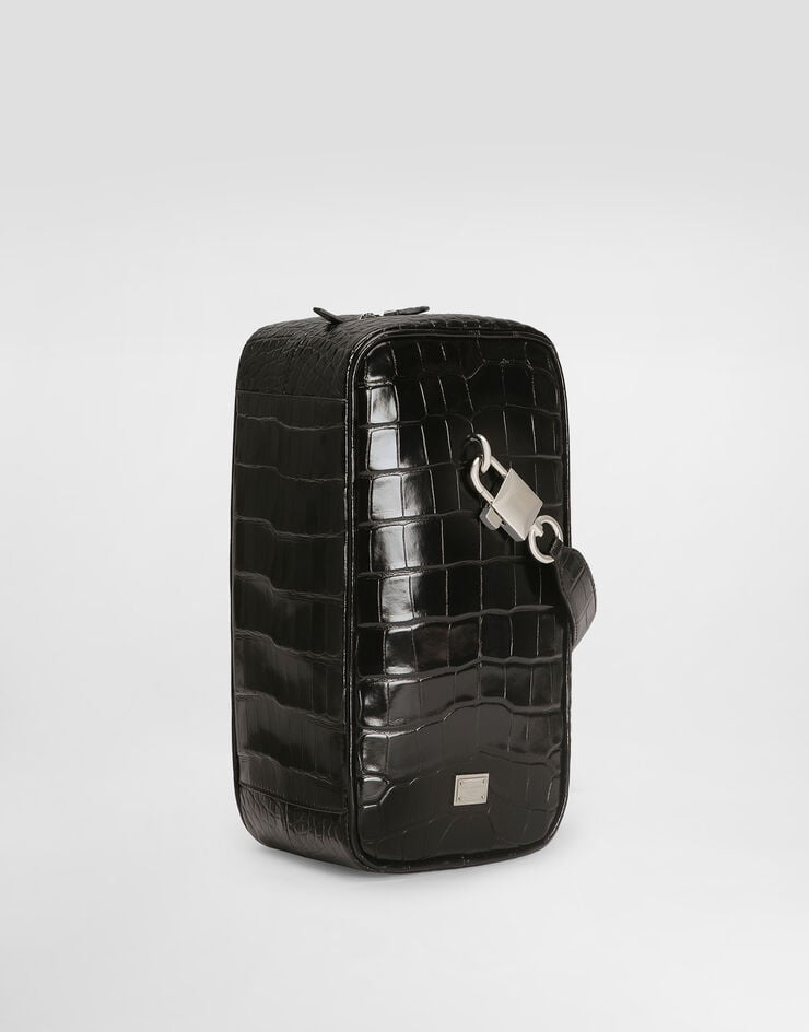 Dolce & Gabbana حقيبة يد Lock من جلد أليغيتور بتأثير مصقول Black BM2449A2T69