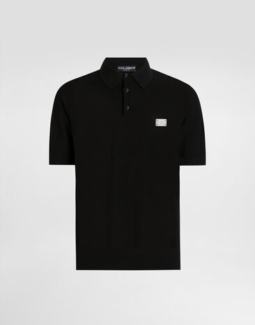 Dolce & Gabbana Poloshirt aus Baumwolle mit Logoplakette Schwarz GXZ02TJBCF5