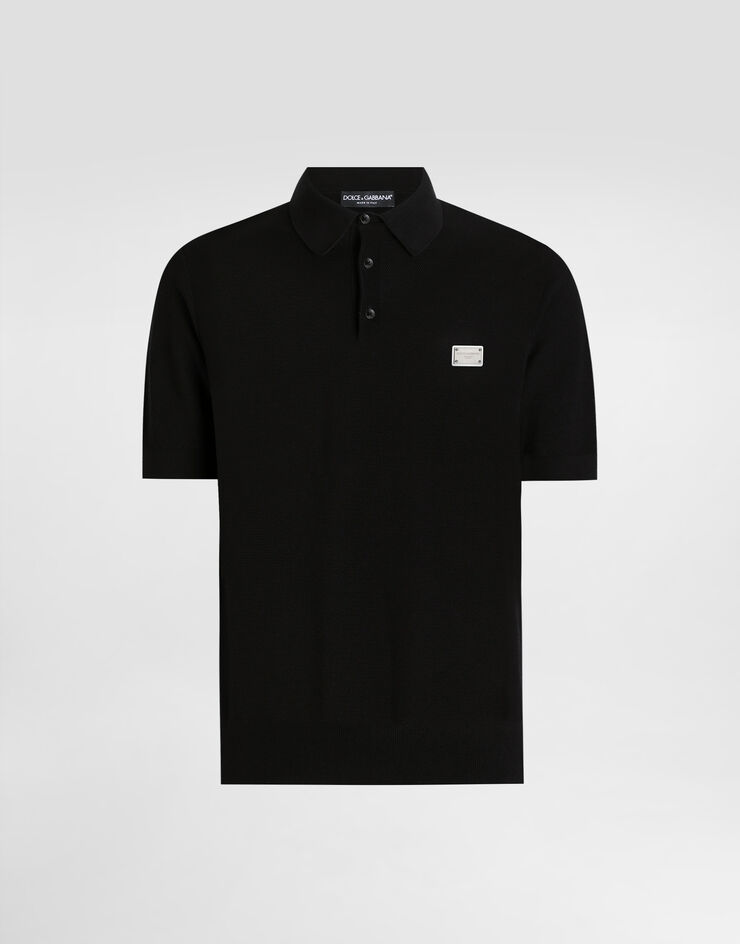 Dolce & Gabbana Polo de algodón con placa con logotipo Negro GXZ02TJBCF5