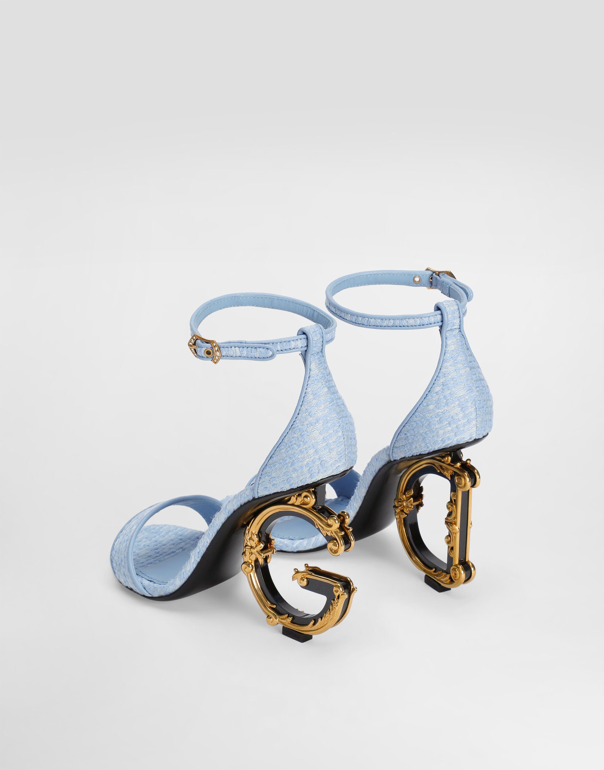 Bouclé fabric sandals with Baroque DG detail in Azure for
