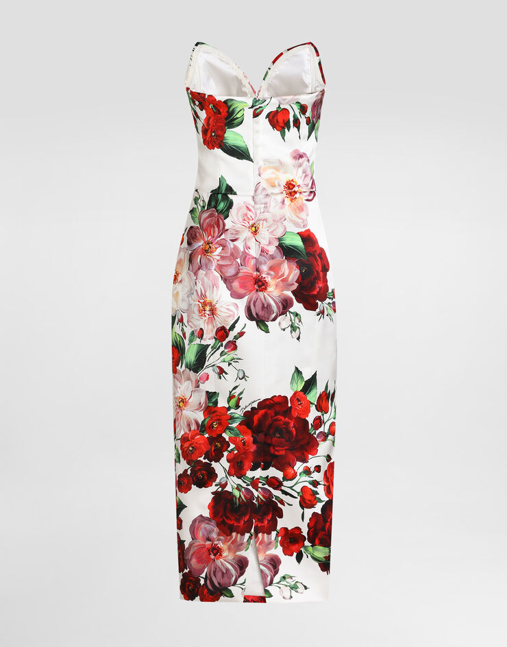 Dolce & Gabbana Abito longuette strapless in raso stampa Rose Dolce & Gabbana Abito longuette strapless in raso stampa Rose Stampa F6TURTFSIB4