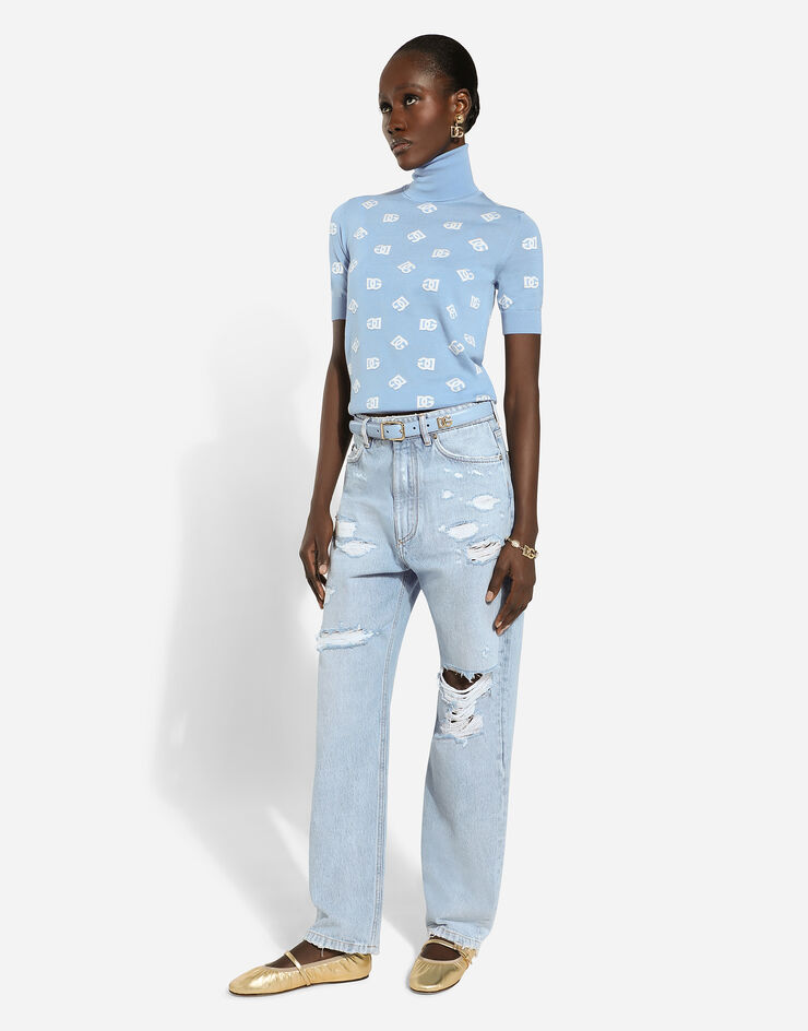 Dolce & Gabbana Cotton denim boyfriend jeans with rips Multicolor FTC7CDG8LV9