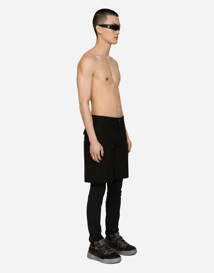 Dolce & Gabbana カーゴバミューダパンツ コットンファイユ DGVIB3パッチ ブラック GZ2EAZHUMS8