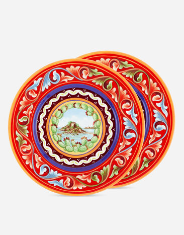 Dolce & Gabbana Set 2 Dinner Plates in Fine Porcelain Multicolor TC0S04TCA88