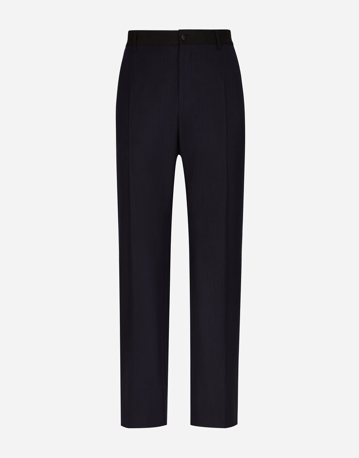 Dolce & Gabbana Stretch wool tuxedo pants with straight leg Blue GVTOHTFUBE7