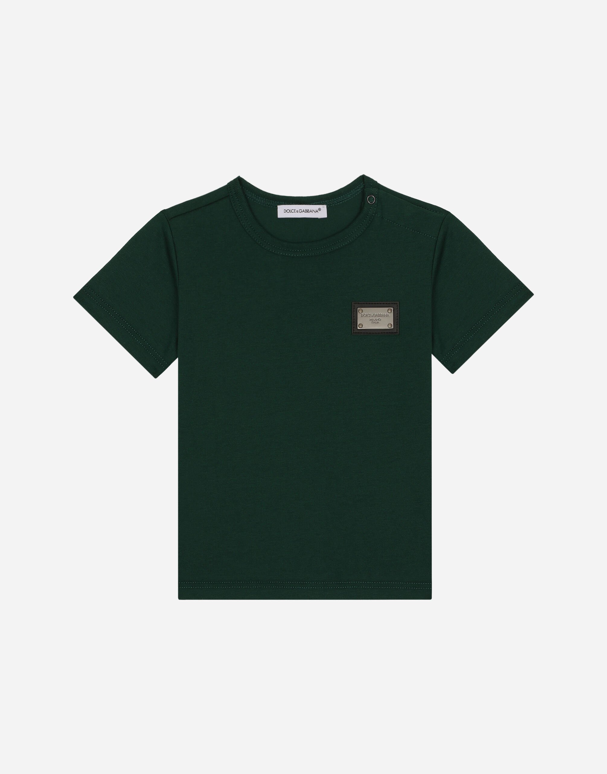 Dolce & Gabbana T-Shirt aus Jersey mit Logoplakette Drucken L1JWITHS7O3