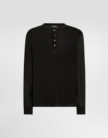 Dolce & Gabbana Лонгслив хенли из шелка черный G8SX7ZFU75F
