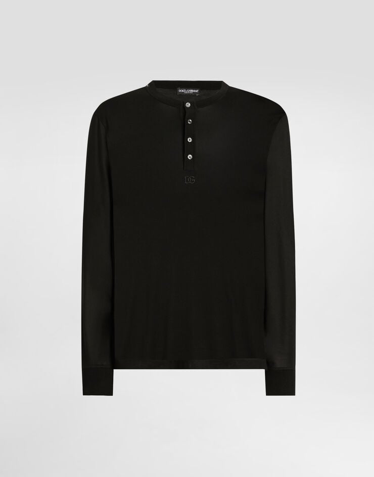 Dolce & Gabbana Serafino long sleeve silk t-shirt Black G8SX7ZFU75F