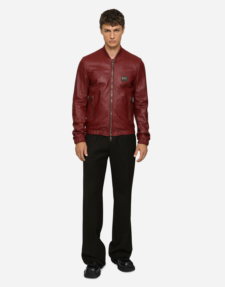 Dolce&Gabbana Blouson en cuir avec plaquette à logo Bordeaux G9ZY5LHULR0