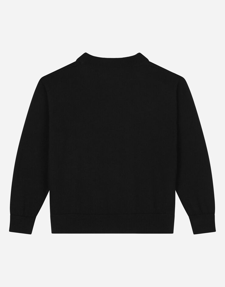 DolceGabbanaSpa Round-neck plain knit sweater with logo tag Black L4KWE2JCVM4